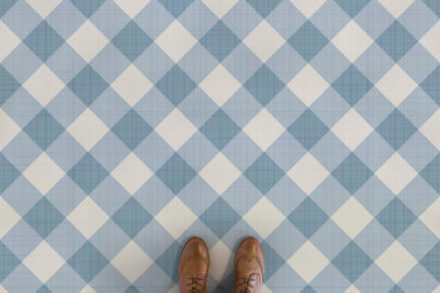 gingham-checker-fabric-vinyl-flooring-blue-feet
