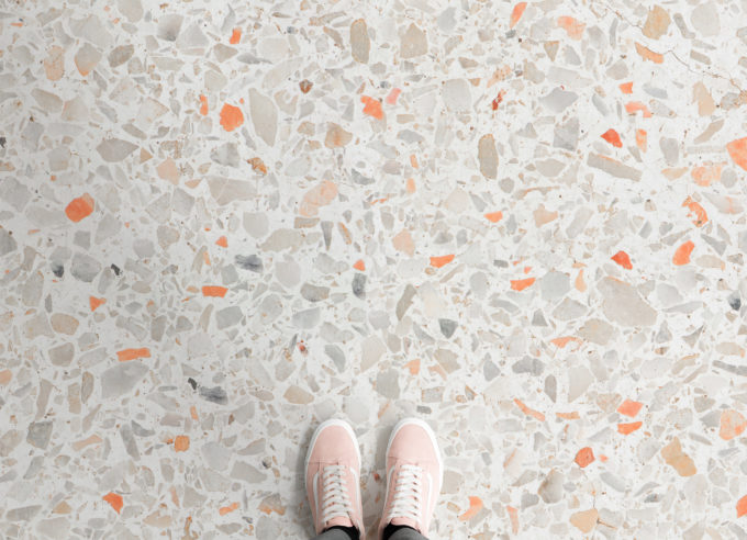 orange flicks terrazzo vinyl flooring