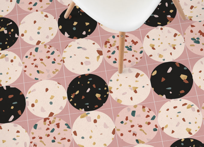 Pink Circles Terrazzo Effect Vinyl Flooring