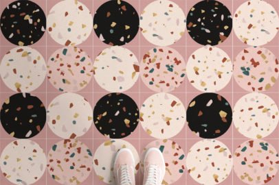 Pink Circles Terrazzo Effect Vinyl Flooring