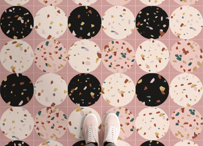 Pink Circles Terrazzo Effect Vinyl Flooring