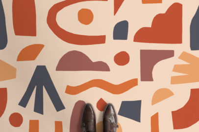 red shapes abstract pattern vinyl flooring