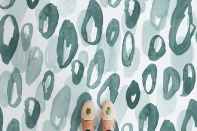 teal abstract watercolour paint pattern vinyl flooring